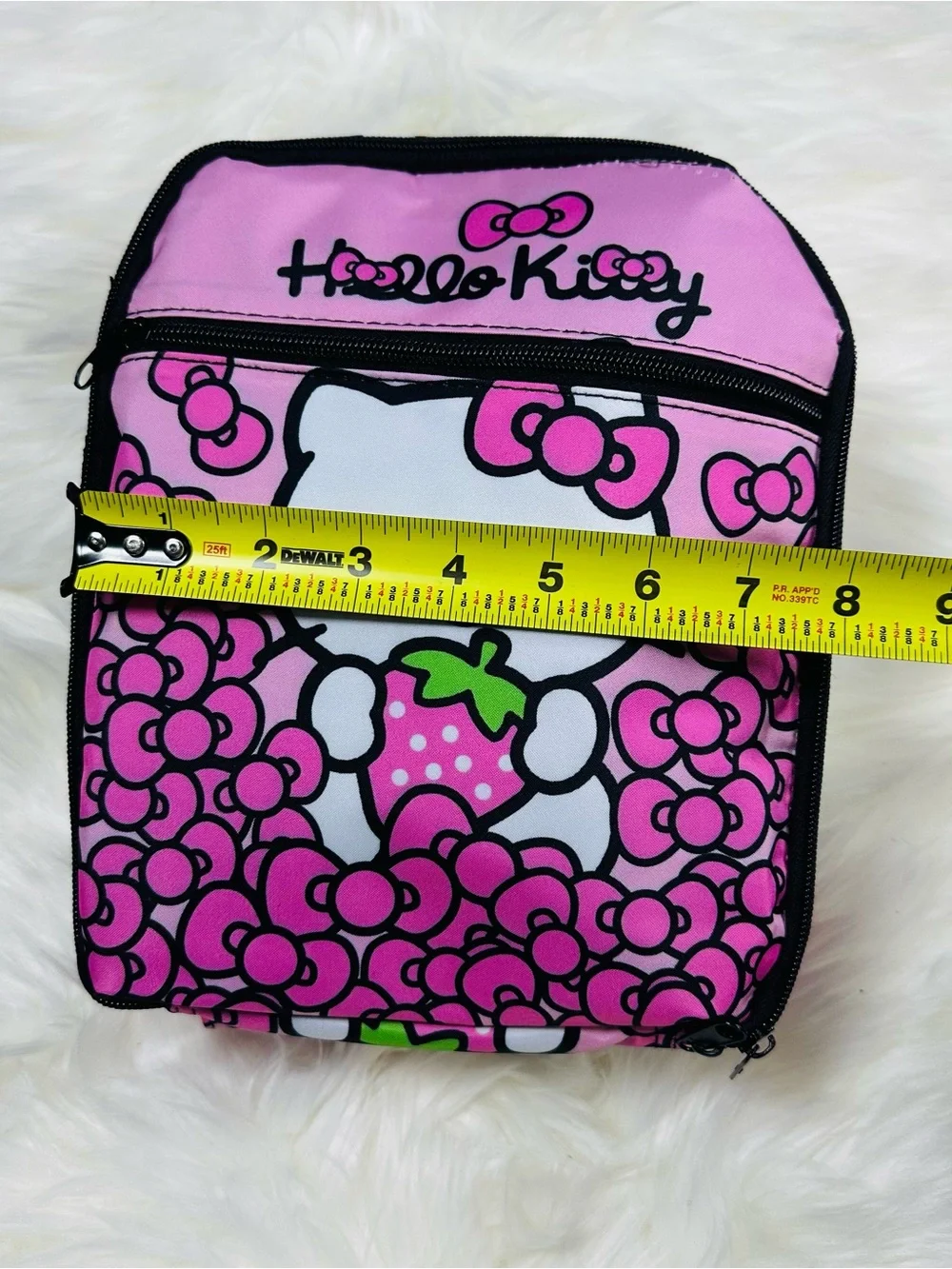 Hello Kitty Pink White Kids Lunch Bag with Strawberry Graphic